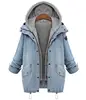 coldker Blue Denim Jackets Hooded Drawstring Jean Swish Pockets Two Piece Outerwear Single Breasted Coat