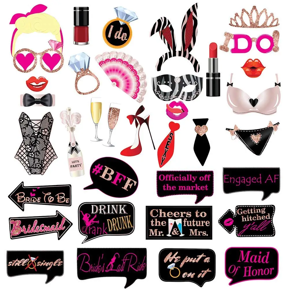 Buy Bachelorette Party Photo Booth Props Kit For Bridal Shower 
