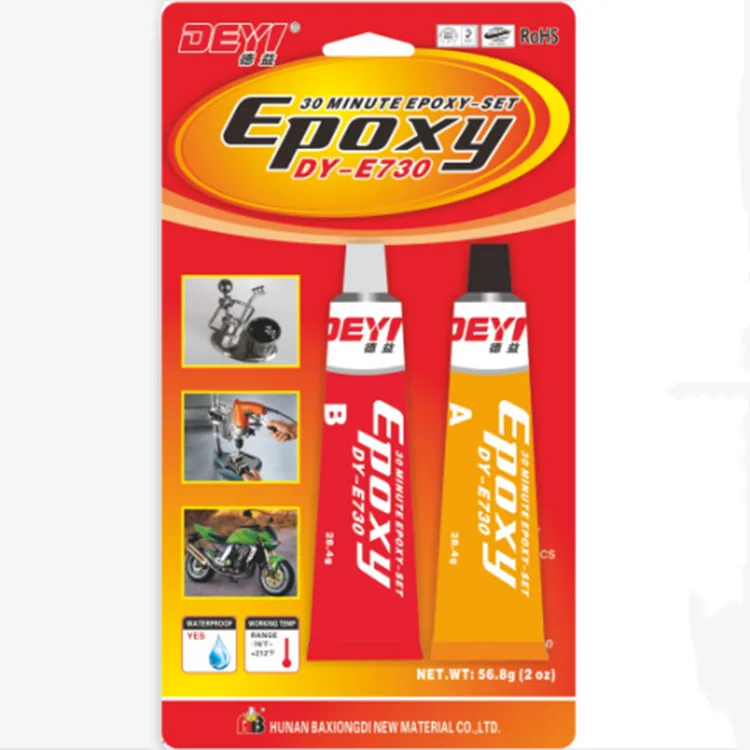 Two Component Epoxy Adhesive with 1:1 Mixing Ratio ≥16MPa Shear Strength and Heat Resistant (-60~+100℃) for Metals Rubbers Leathers Plastics