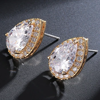 Cubic Zirconia Natural White Zircon Cz Stone Gold Plated 925 Cubic Zirconia Natural White Zircon Cz Stone Gold Plated 925 Sterling Silver Drop Stud Earrings Women