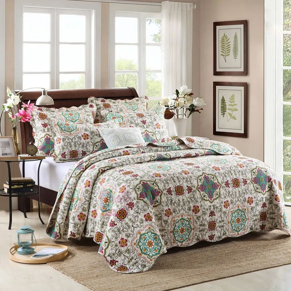 Buy mixinni Home Bedding Set 3 Pieces Reversible Blue Floral Pattern ...