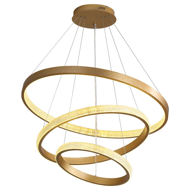 New Style indoor ring led circle gold chandelier modern Aluminum acrylic pendant led linear light