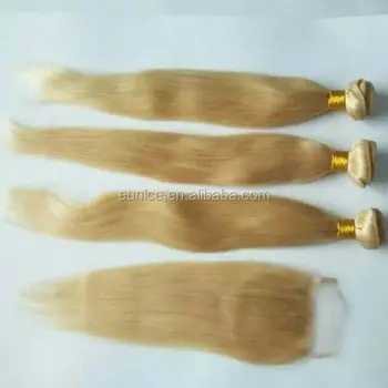 Blonde Hair Bundles With Lace Closure Brazilian Human Hair Sew In