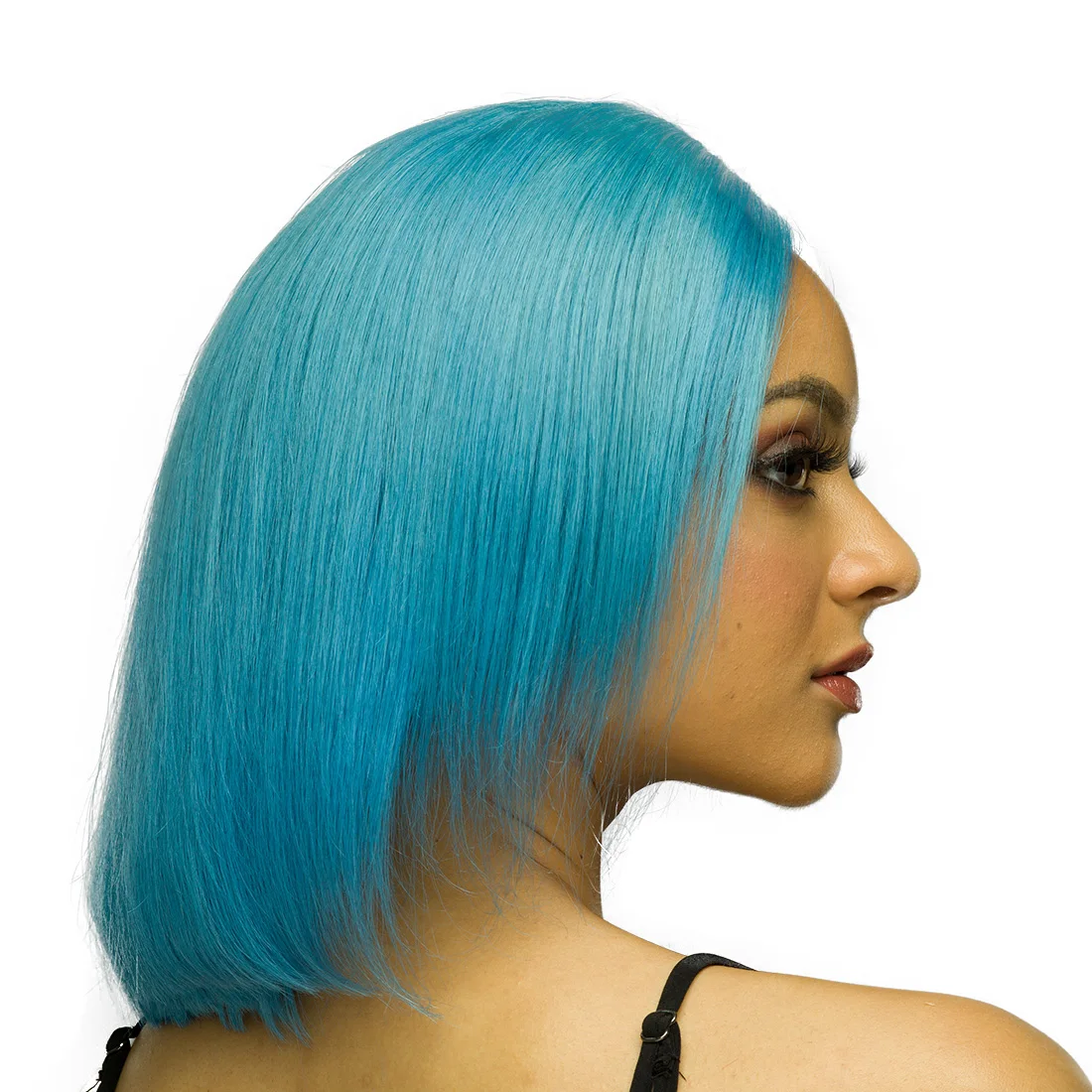 Pre Colored Virgin Hair  Lace Front Bob Cut Wig Pale Blue
