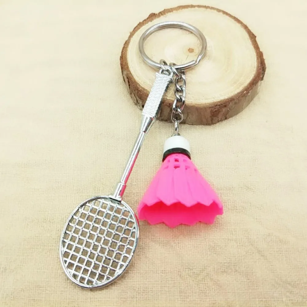 Assorted Colors Sports Fans Plastic Shuttlecock And Racket Key Ring