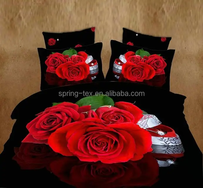 China Manufacturer Beautiful Romantic Red Rose 3d Bedding Set In