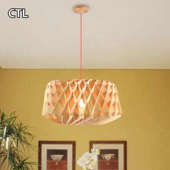 Contemporary Yellow Wooden Pendant Light Modern Natural Wood Yellow Wooden Pendant Light