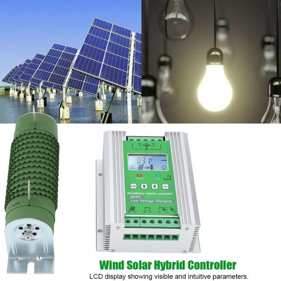Boost MPPT Wind Turbine Solar Hybrid Controller Auto 12V/24V W/ LCD Dump Load