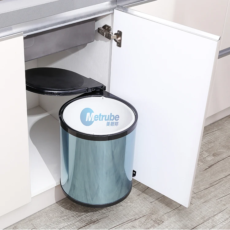 Antique Metal Trash Can,14liter Open Top Round Stainless Steel Trash