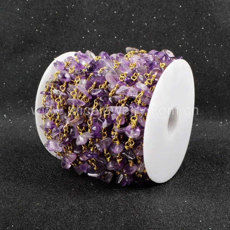 Jt053 Natural Amethyst Beads Stainless Steel Gold Chain Wholesale