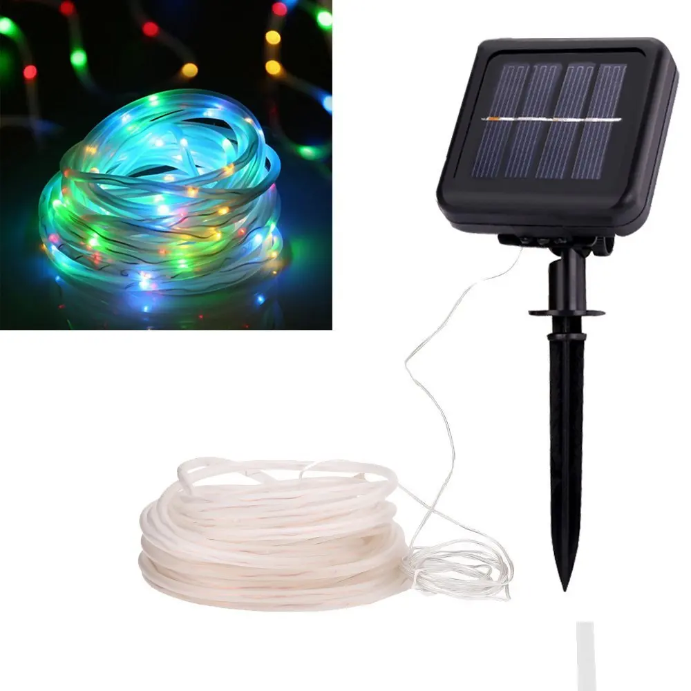 Solar Powered LED Rope Lights, 10M 100 LED Waterproof Outdoor Rope Lights,RGB Portable LED String Light for Wedding, Party, Decorations, Tree, Christmas Gardens, Lawn (RGB)