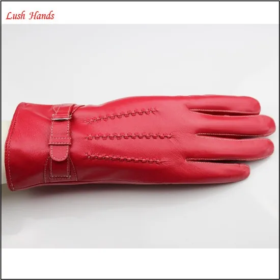 Ladies red leather gloves with leather belt