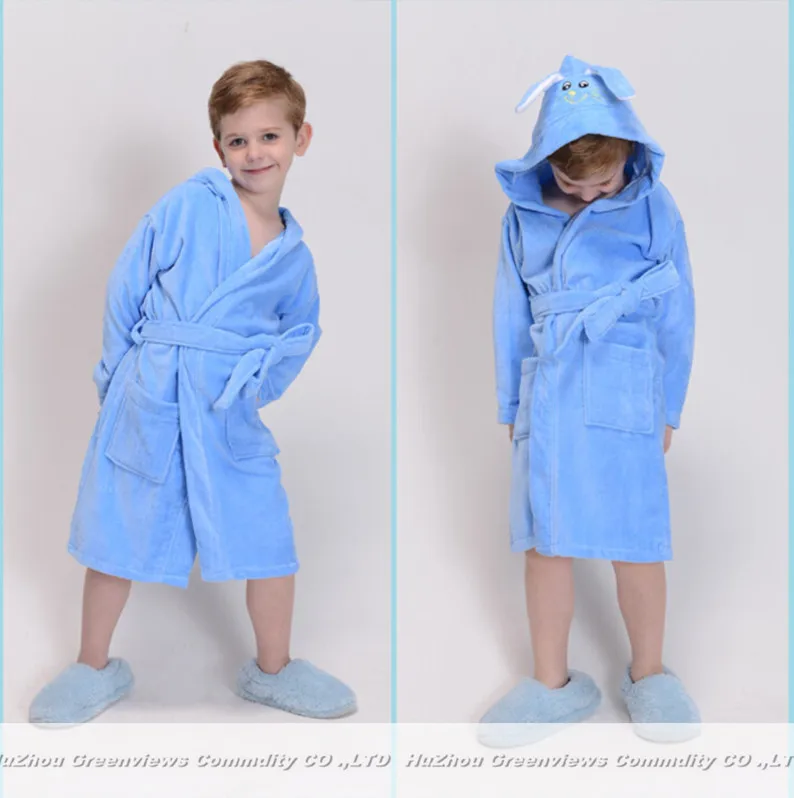 100 Cotton Boy's Bathrobe Hooded Cotton Knitted Children Boys Terry