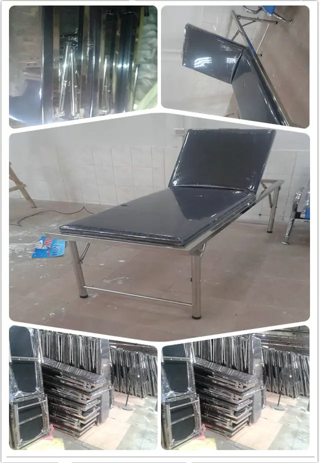 Stainless steel examination table with backrest up