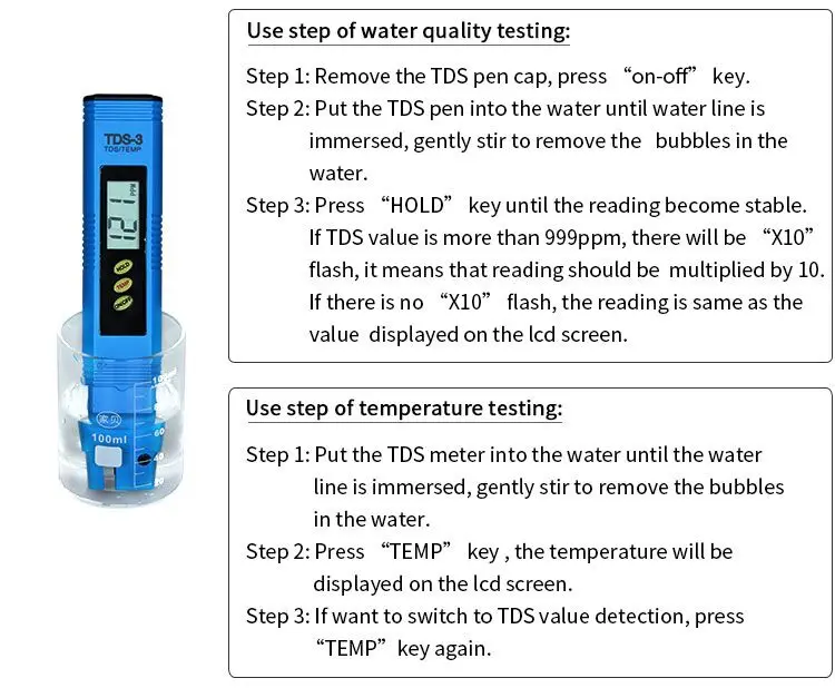0-9990ppm water temperature tds ppm meter for drinking water, hydroponics and aquarium TDS-3