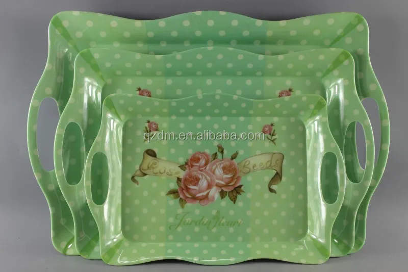 3PCS Wave Melamine Serving tray set Melamine tary with handle