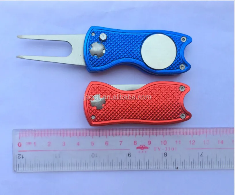 Assorted Colored Metal Handle Switchblade Golf Green Repair Tool With