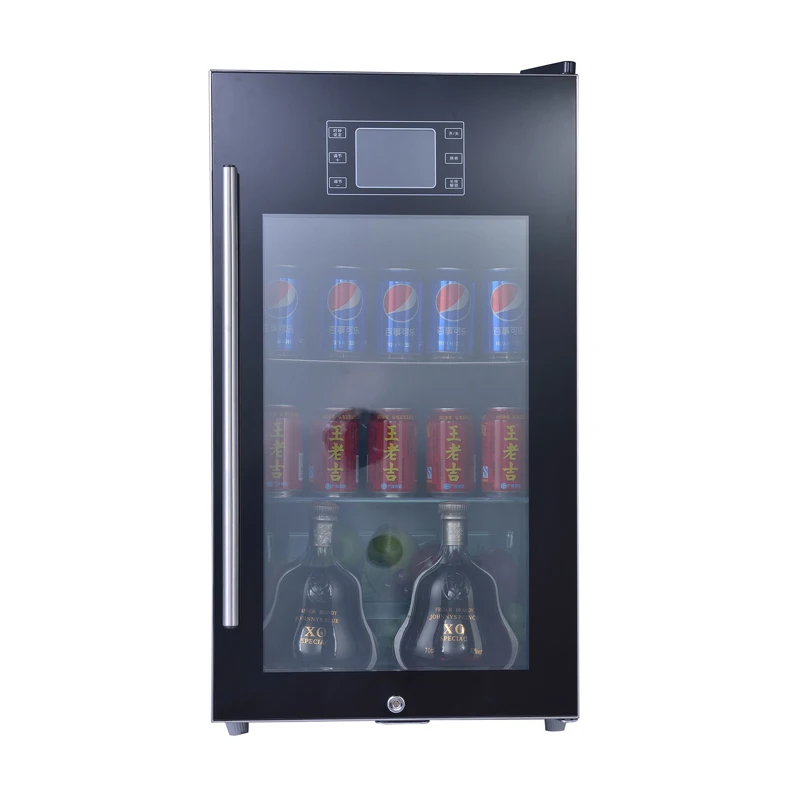 90L transparent glass door electronic display mini bar wine cooler beverage fridge