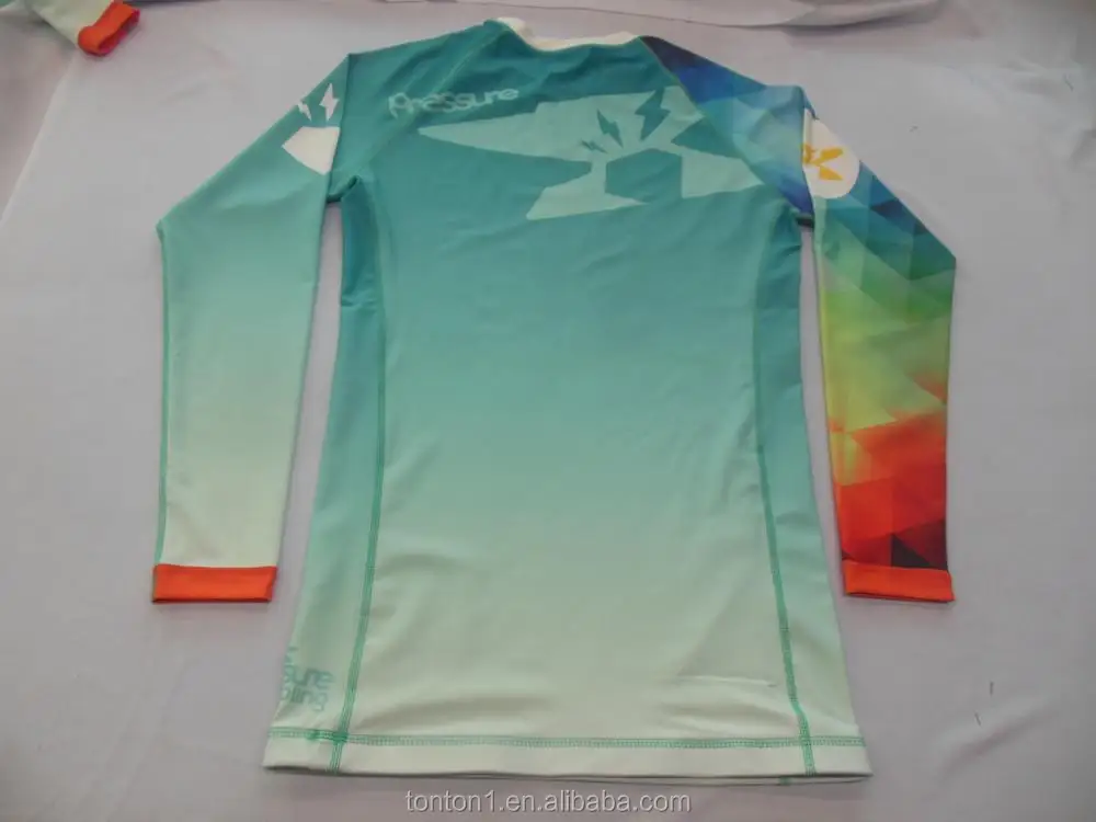 Custom printed colored long sleeve rash guards cheap bjj rash guard