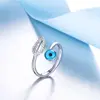 Women Engagement Wedding Blue Eye Leaves Shape Silver Jewelry Ring