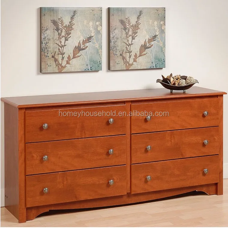 Cherry Brown Painting 6 Drawer Chest Dresser Living Room Sideboard