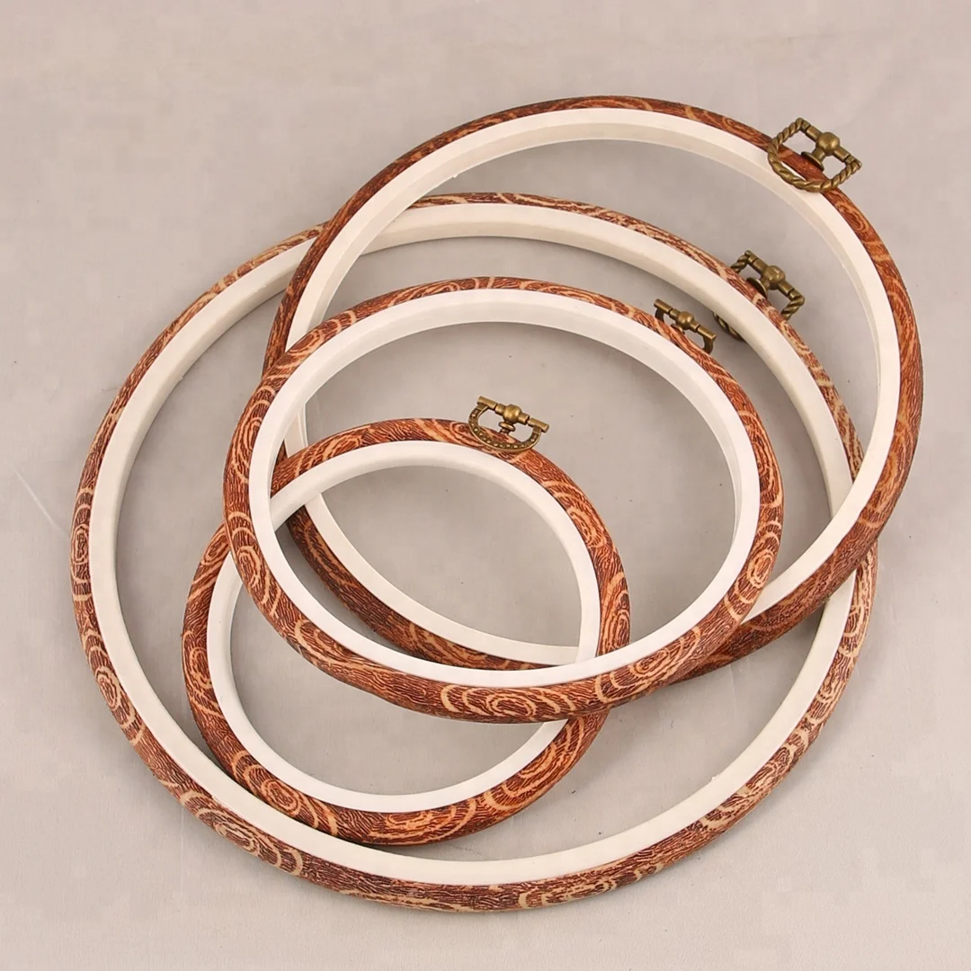4pcs 14cm Wood Like Rubber Embroidery Hoops Cross Stitch Hoop Flexible