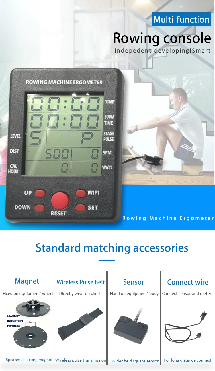 Wireless Pulse Indoor Rowing Monitor Meter Rower Console Boatman