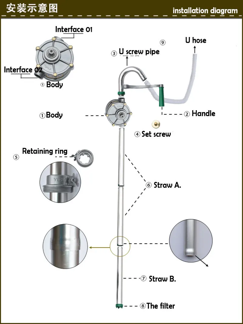 quality material plastic Hand Chemical Hand Pump 55 Rotary Drum Gallon Plastic Pump