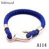 Stainless Steel Mens Braided Recycled Leather weaving Rope Bracelet with rose gold hook Clasp