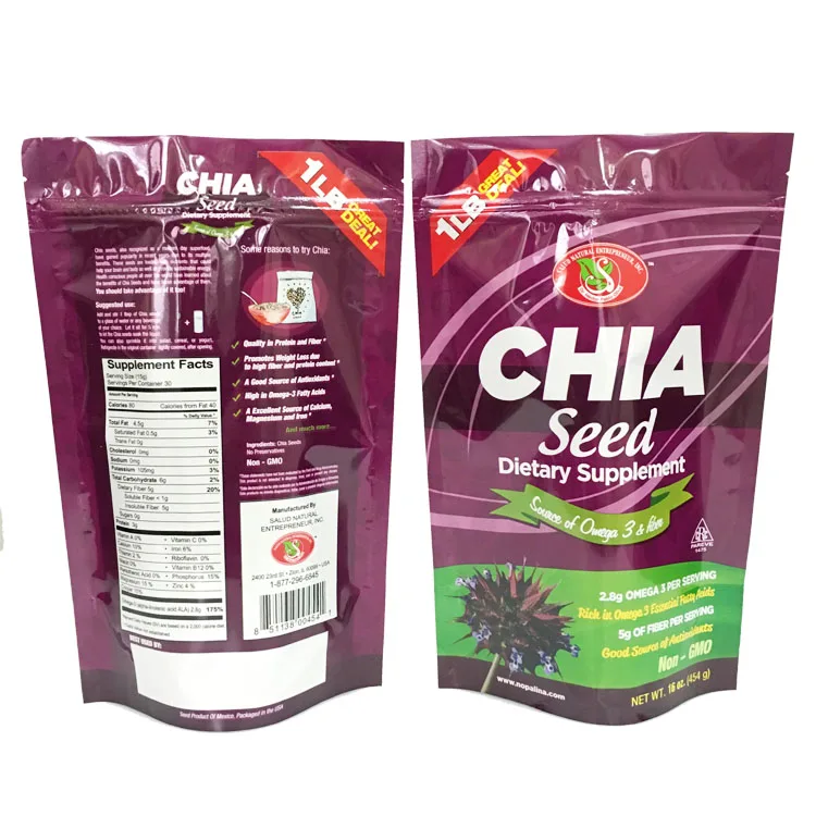 Chia Seeds Packaging Stand Up Pouch Ziplock Food Plastic Bags Buy