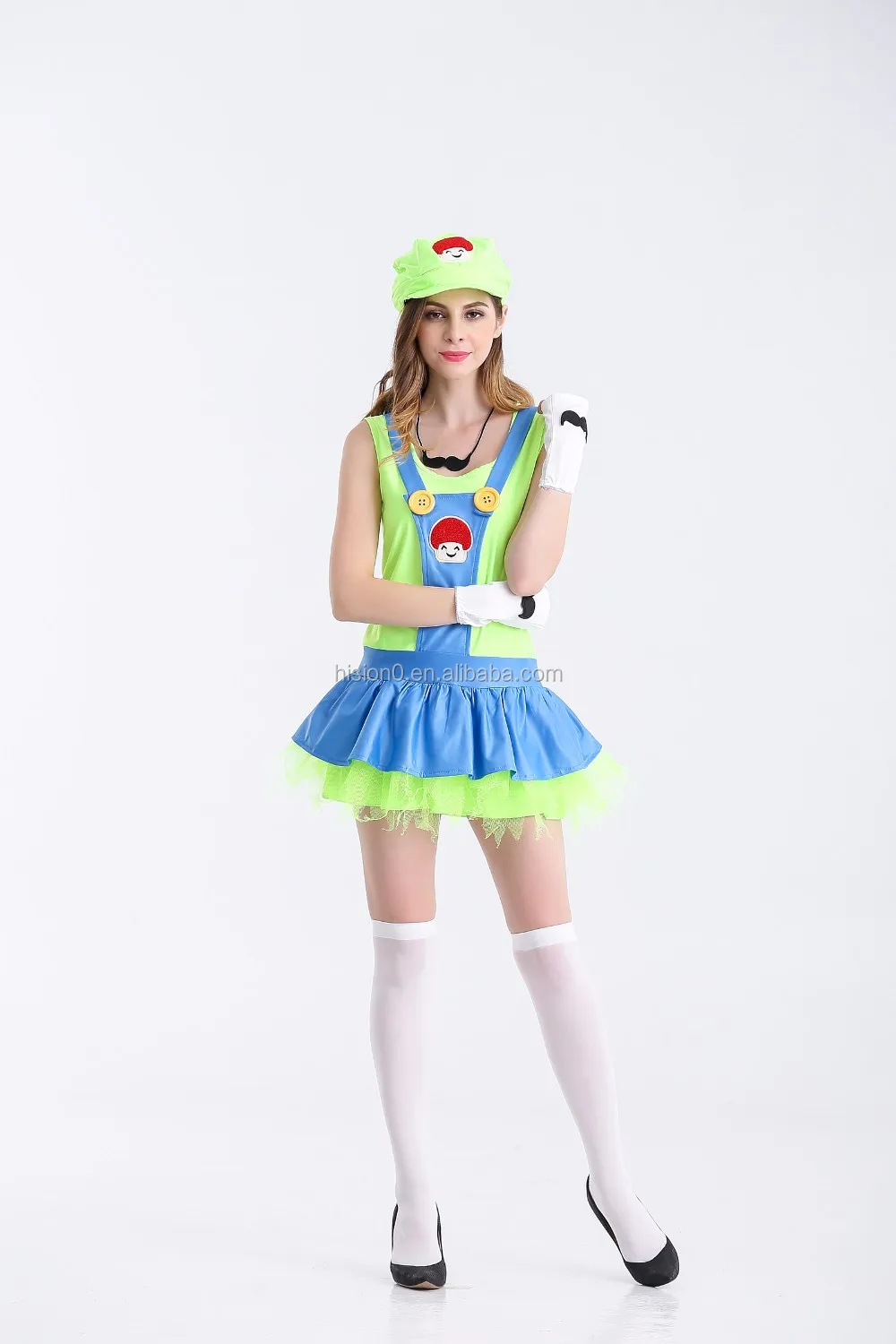 Sexy Halloween Cosplay Super Mario Costume 4pcs Set Green Costume Hot