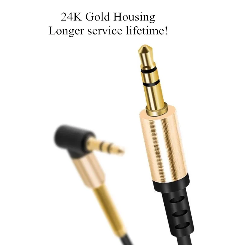 High Quality 3.5mm Male To Male Stereo Audio Cable 90 Degrees Angle