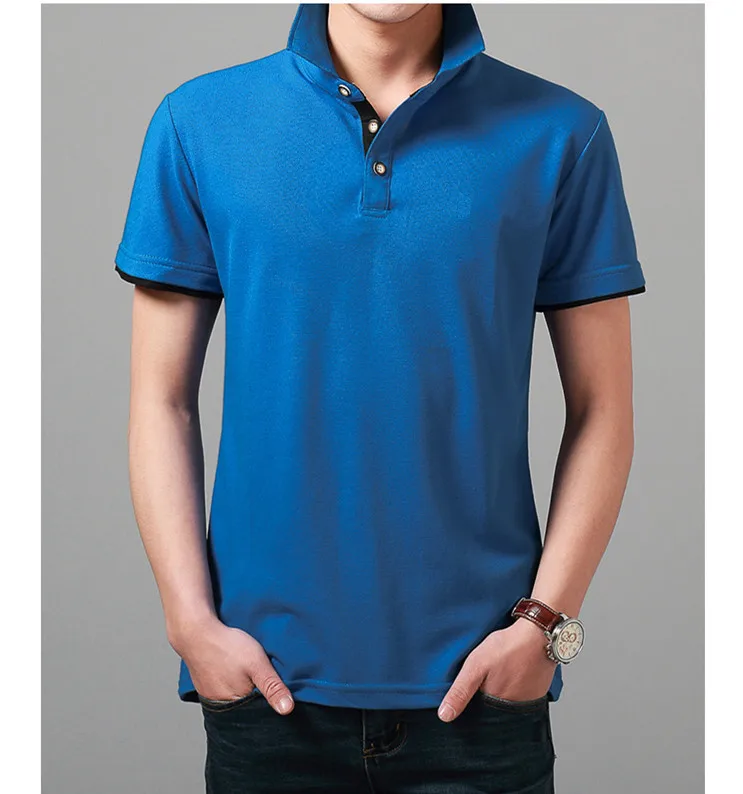 Men's Short Sleeve Fashion 100% Microfiber Polyester Polo Shirts Blue ...