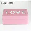 Rectangle Shaped Pink Love Glass Jewelry Box Crystal Bright Colors Sparkles Sequins Inner Velvet