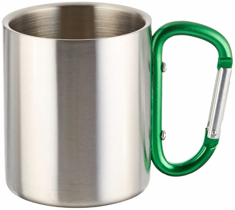 Stainless Steel Outdoor Travel Mug With Carabiner Red Handle,10oz