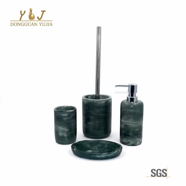 Green Upmarket Marble 4 Pieces Bathroom Accessories Set For Hotel
