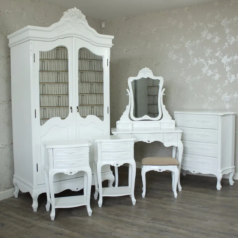 W-b-5060 Antique Wooden Bedroom Furniture Sets In White Color With Carving - Buy Bedroom