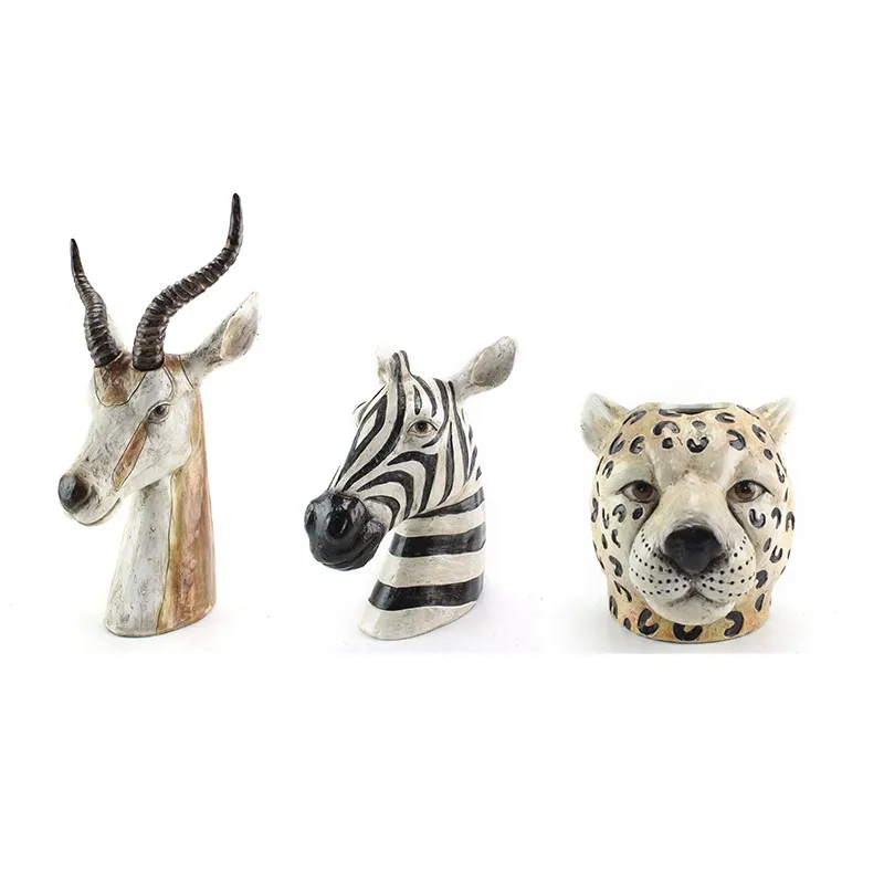 Resin 3D Animal Head Zebra Cheetah Giraffe Antelope Flower Vase Home Decor Europe SGS/SEDEX/BSCI Picture Shown Avaliable 50 PCS details