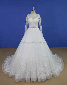 Lace Wedding Dress with Rhinestone Belt