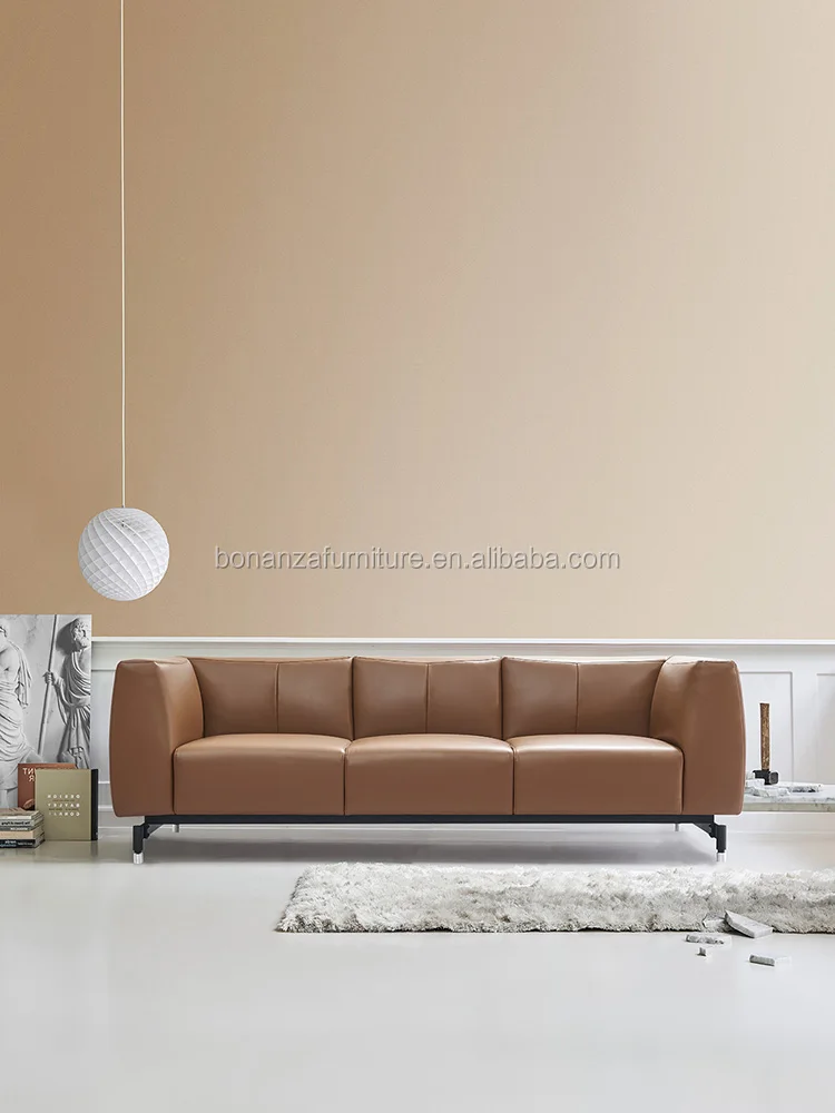 8512 Wholesale modern big leather sofa design camel executive lobby sofa set with adjustable feet