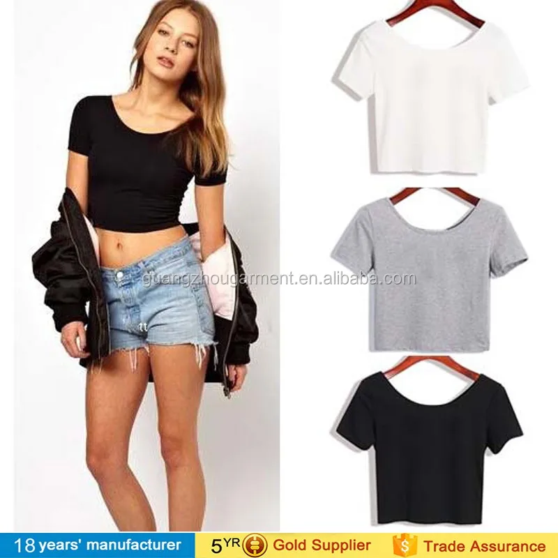 Lengan Pendek Sendok Kembali Crop Top Dari Bahu Lengan Panjang Atas Putih Lintas Tali