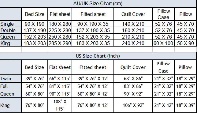Comforter Size Chart