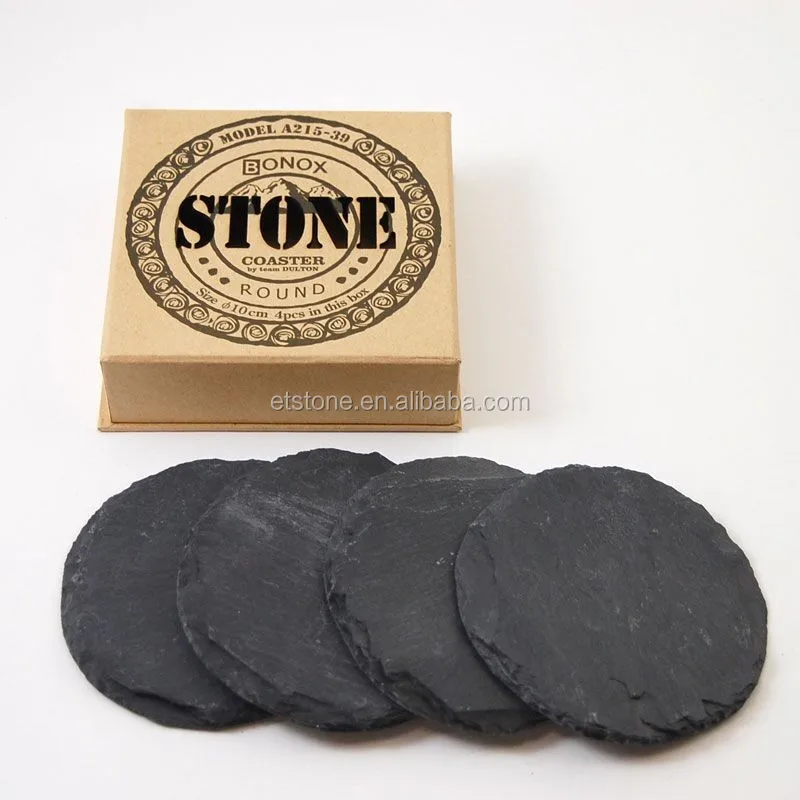 Slate Coaster With Personalized Logo Engraved Set Of 4 Inches Black
