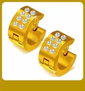 Hot Selling Fashion Stainless Steel Flat Big Huggie Earring Micro Pave Bali Hoop Earrings