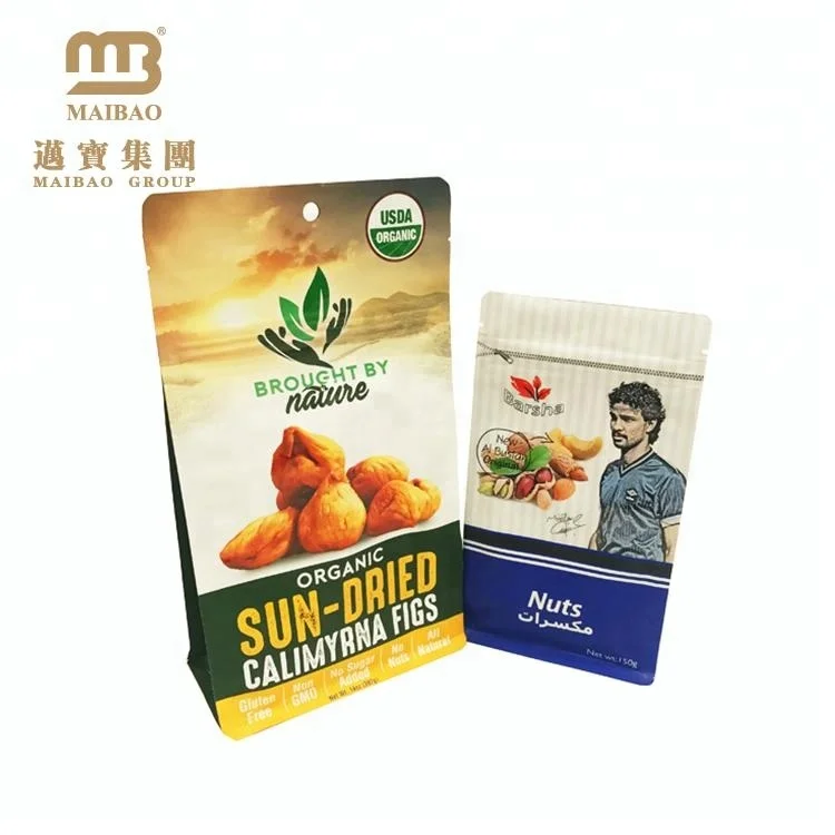 Custom Print Resealable Standing Dried Food Packaging Flat Bottom Gusseted Ziplock Eight Side