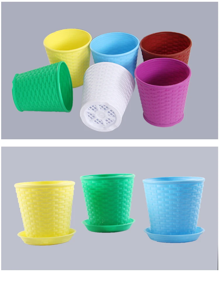 custom fresh flower material flowerpot wholesale,plastic woven flowerpot with plate
