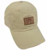 6 panel classic solid khaki color brushed twill custom leather patch emblem logo cap