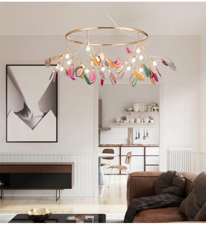 Contemporary hot-selling custom designer interior decoration agate metal iron chandelier lighting