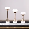 4123 European modern style home deocrartive white stone stand with metal pillar candle holder stand candlestick