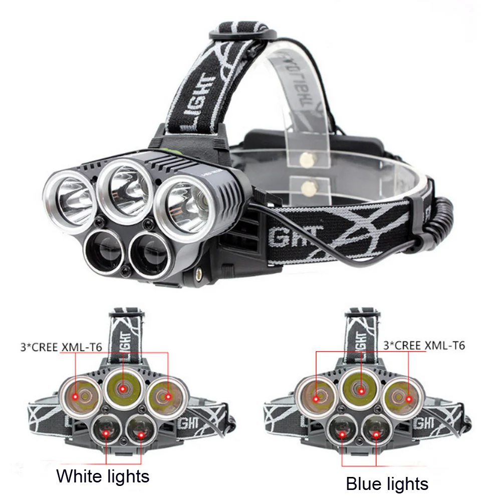 40 Watts High Power 10000 Lumen T6 Led Headlight 5 Led Rechargeable